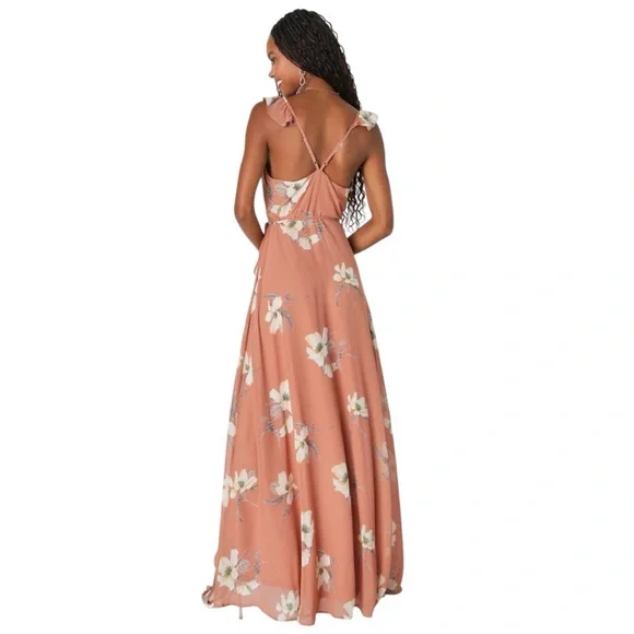 LULUS Rusty Rose High Low Maxi Wrap Dress  Size Adjustable S Boho Wedding Guest - Picture 2 of 11